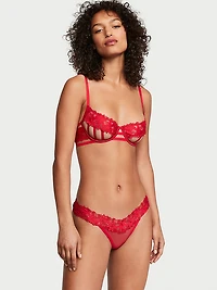 Satin Ziggy Glam Floral Embroidery Strappy Open-Cup Bra