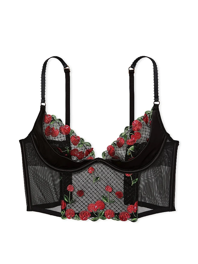 Cherry Embroidery Quarter-Cup Corset Top
