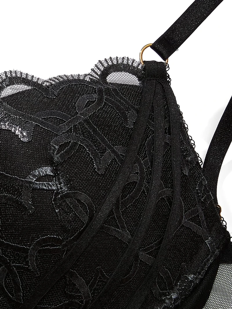 Shimmer Heart Embroidery Push-Up Corset Top