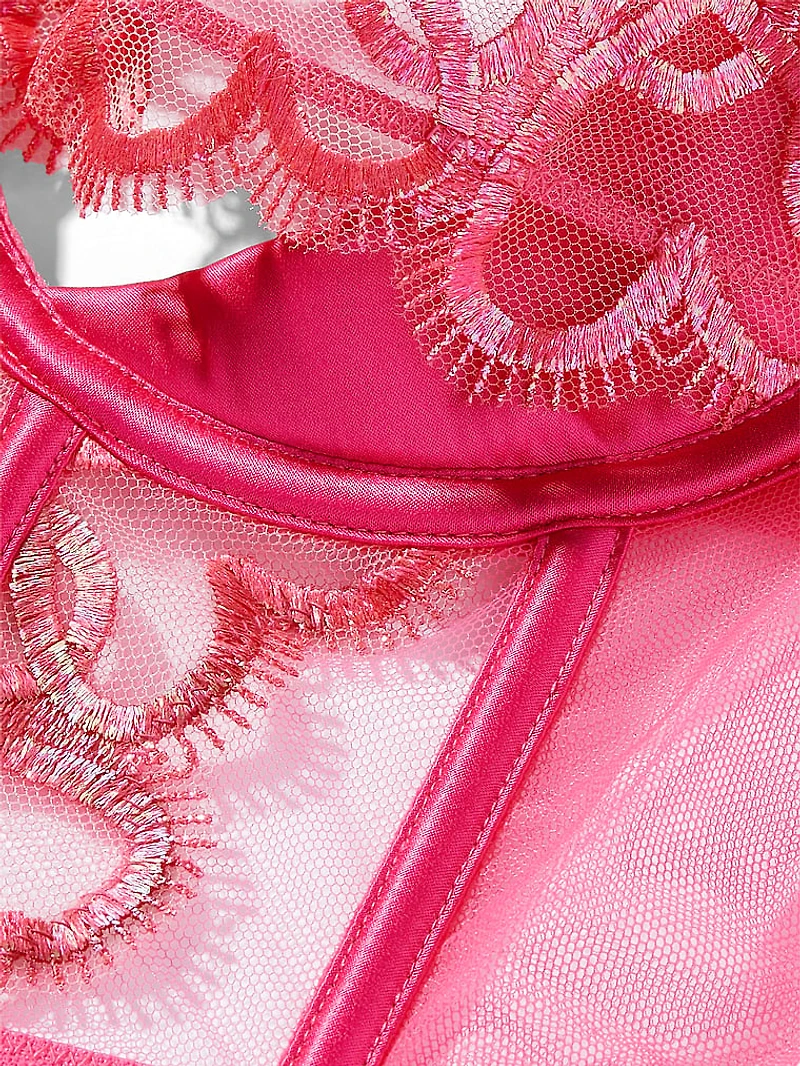 Wicked Shimmer Heart Embroidery Open-Cup Corset Top