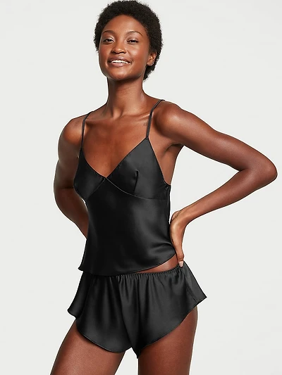 Peony Satin Open-Back Cami & Flutter Short Set