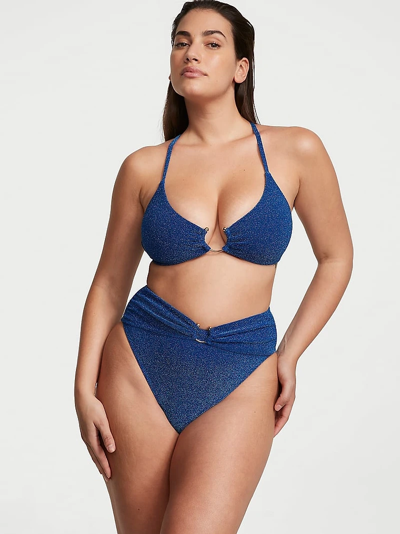 Shimmer High-Waist Cheeky Bikini Bottom