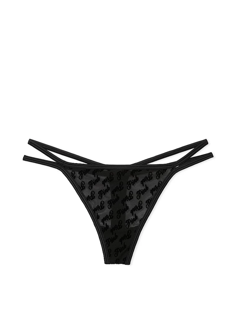Logo Mesh Strappy Thong Panty