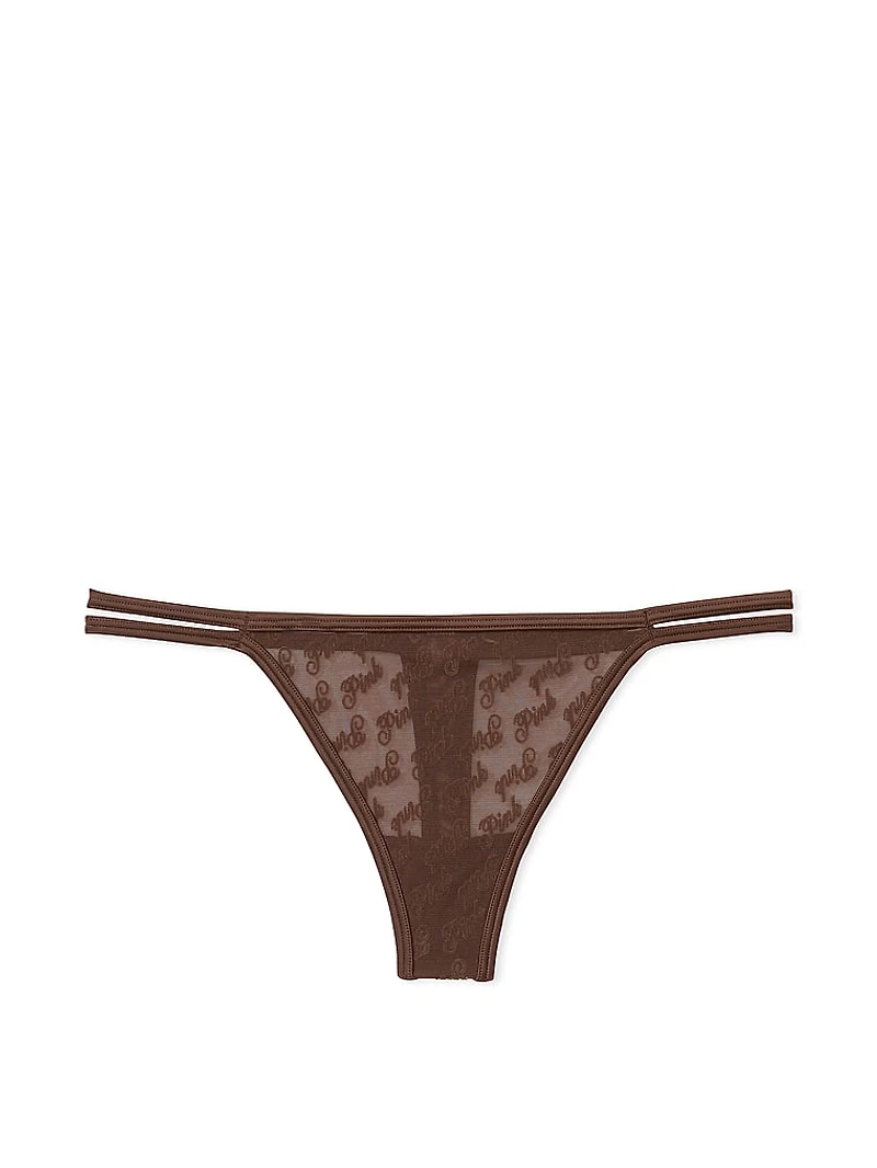 Logo Mesh Strappy Thong Panty