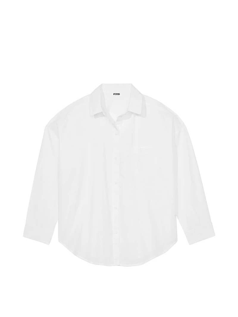 Cotton Poplin Oversized Button-Down Sleepshirt