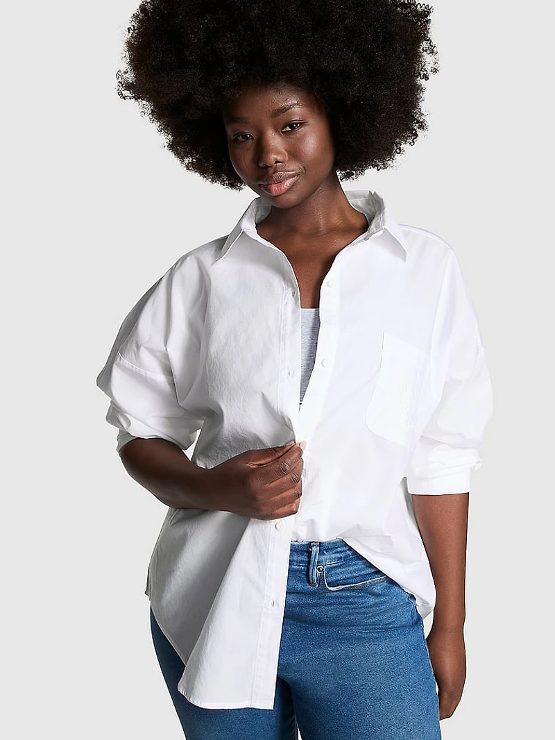 Cotton Poplin Oversized Button-Down Sleepshirt