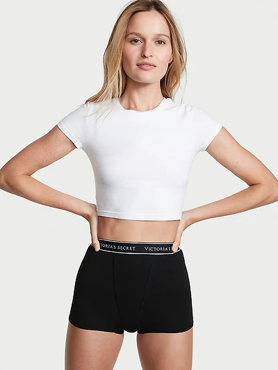Logo Cotton High-Waist Boyshort Panty