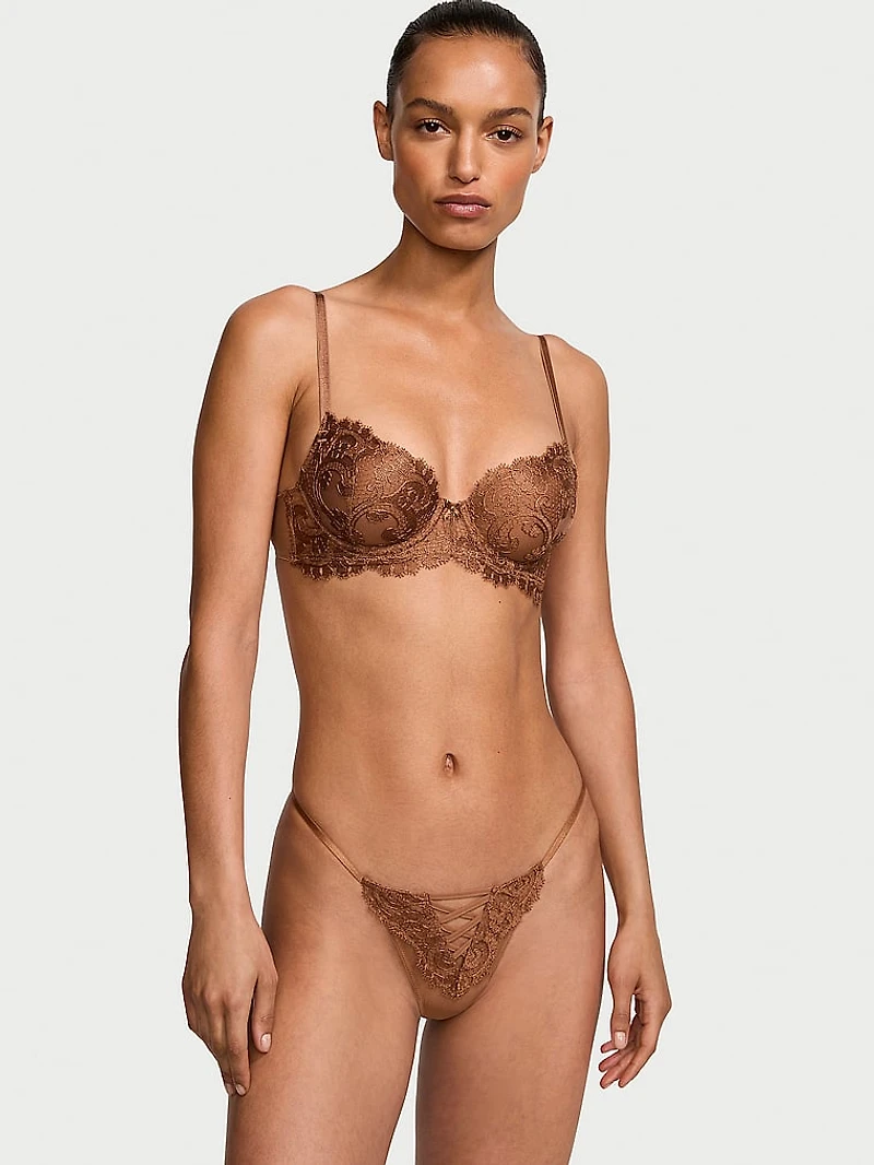 Boho Floral Embroidery Thong Panty