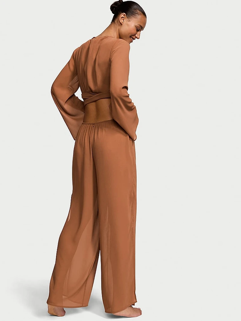 Beachwear Sheer Crinkle Wide-Leg Pants
