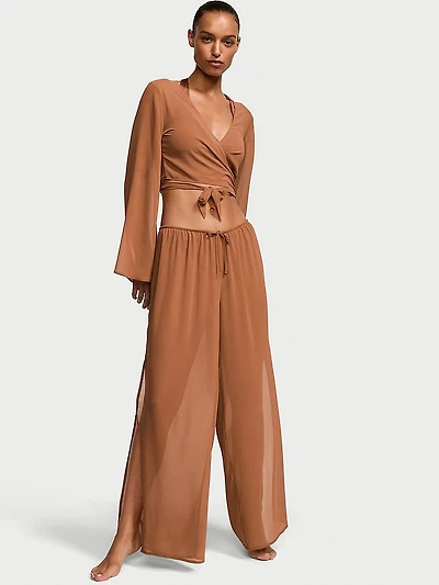Beachwear Sheer Crinkle Wide-Leg Pants