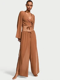 Beachwear Sheer Crinkle Wide-Leg Pants