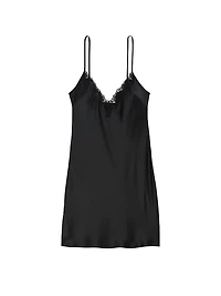 Satin Rose Lace-Trim Mini Slip Dress
