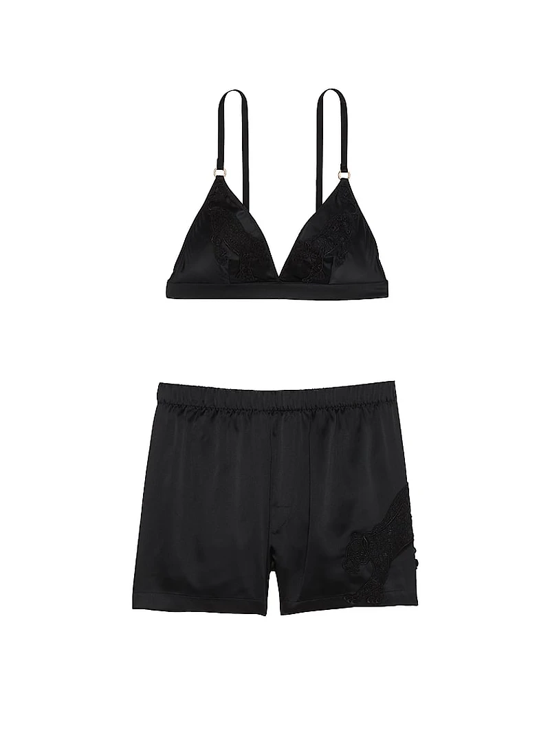 Jaguar Satin Triangle Bralette & Boxer Shorts Set