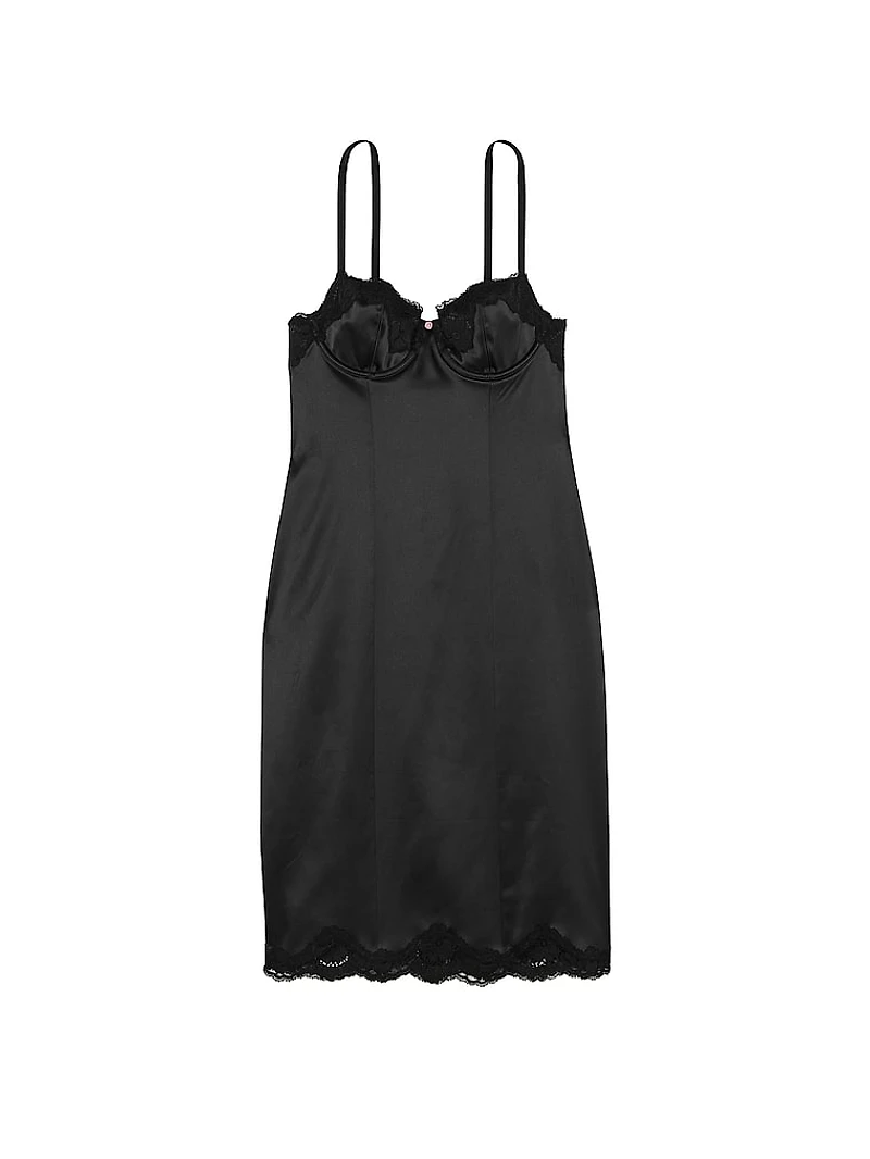 Wicked Satin Lace-Trim Slip Dress
