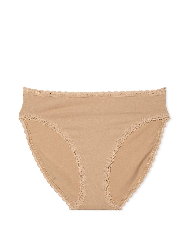 Lace-Trim Cotton High-Leg Brief Panty