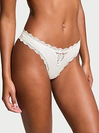 Lace Rhinestone Heart Hardware Thong Panty