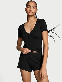 Ribbed Modal Short-Sleeve Henley & Boxer Shorts Set