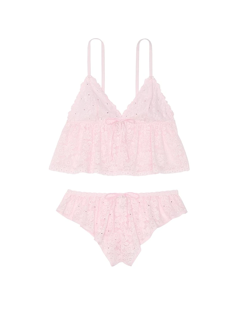 Wink Shine Lace Cami & Flutter Short Set