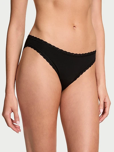 Cotton Pointelle Lace-Trim Bikini Panty