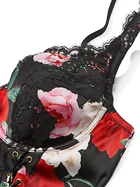 Atelier Victoria's Secret Noir Satin Lace-Trim Cupped Bodysuit