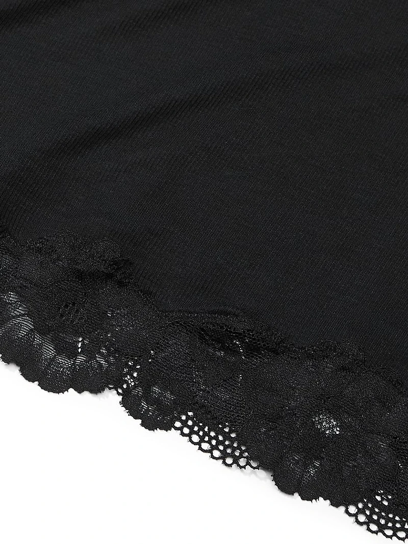 Ribbed Modal & Lace Cross-Back Slip Dress