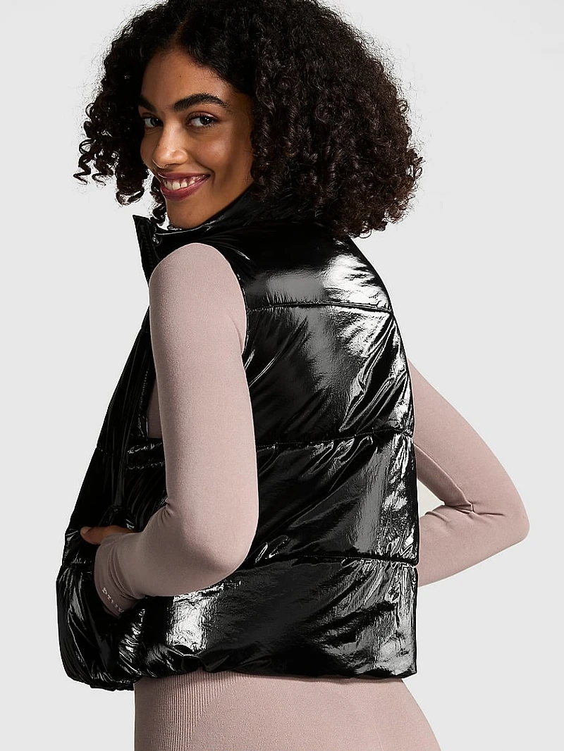 High Shine Marshmallow Puffer Vest by PINK