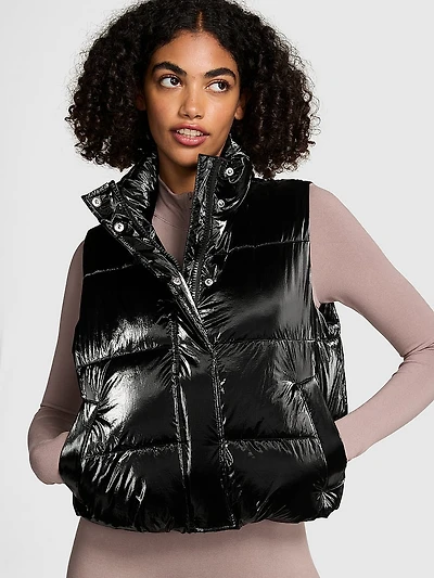 High Shine Marshmallow Puffer Vest by PINK