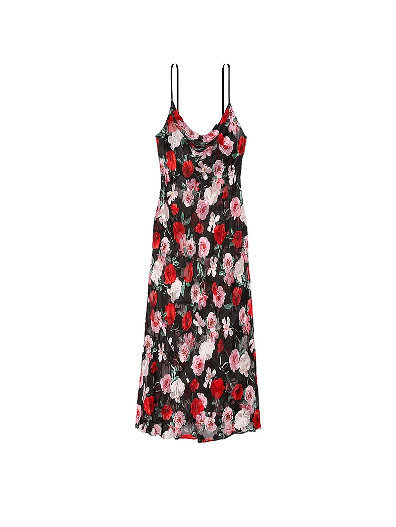 Atelier Victoria's Secret Noir Burnout Satin Plunge Gown