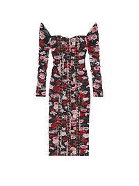 Atelier Victoria's Secret Noir Floral Shirred Mesh Lace-Up Midi Dress