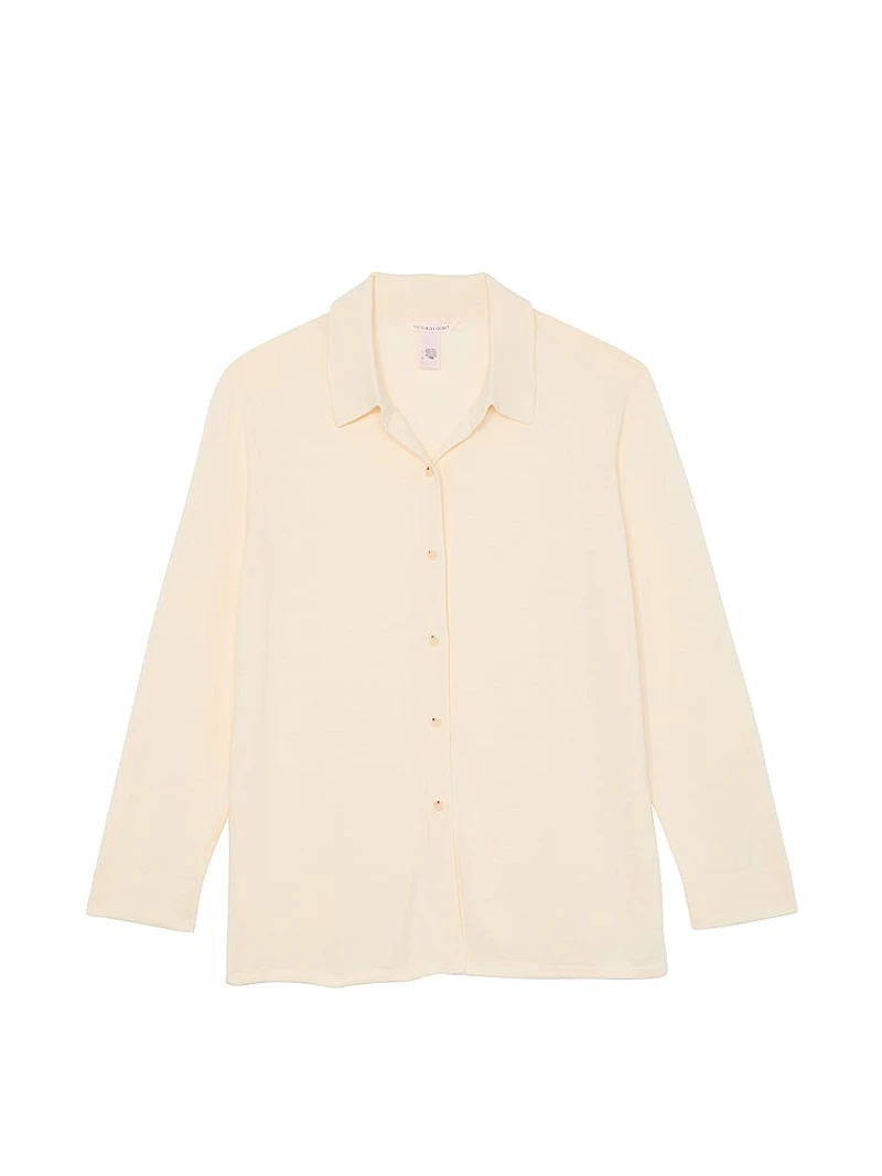 Luxe Crème Knit Button-Up Shirt