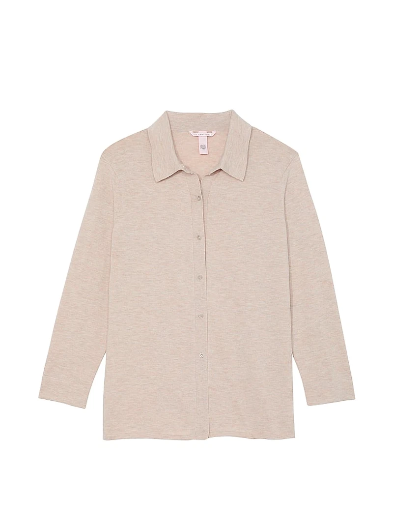 Luxe Crème Knit Button-Up Shirt