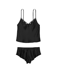Satin Rose Lace-Trim Cami & Flutter Short Set