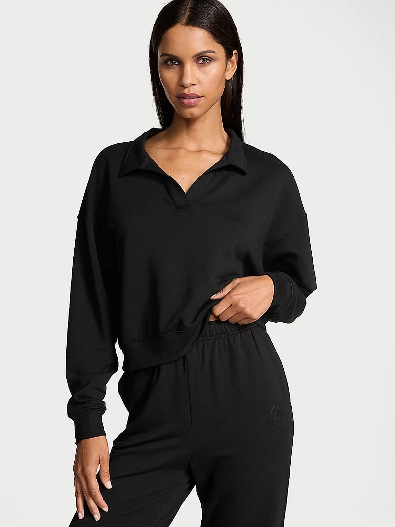 Brushed Modal Fleece Collared Pullover