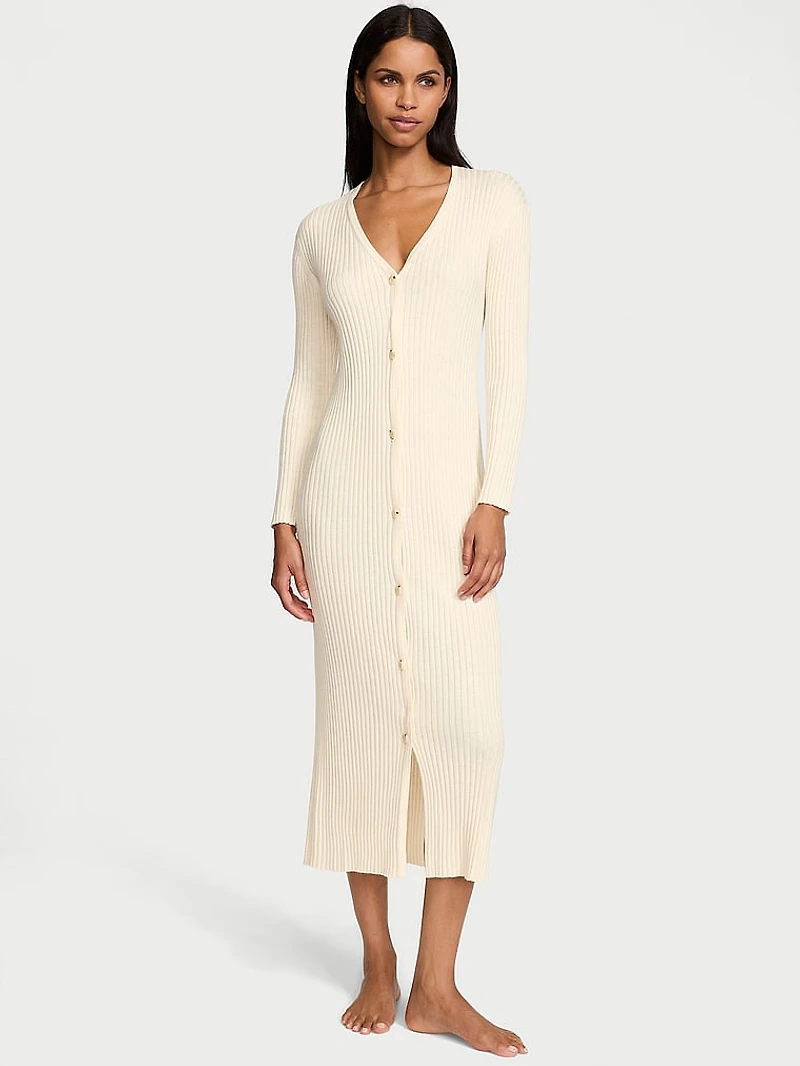 Luxe Crème Knit Cardigan Dress