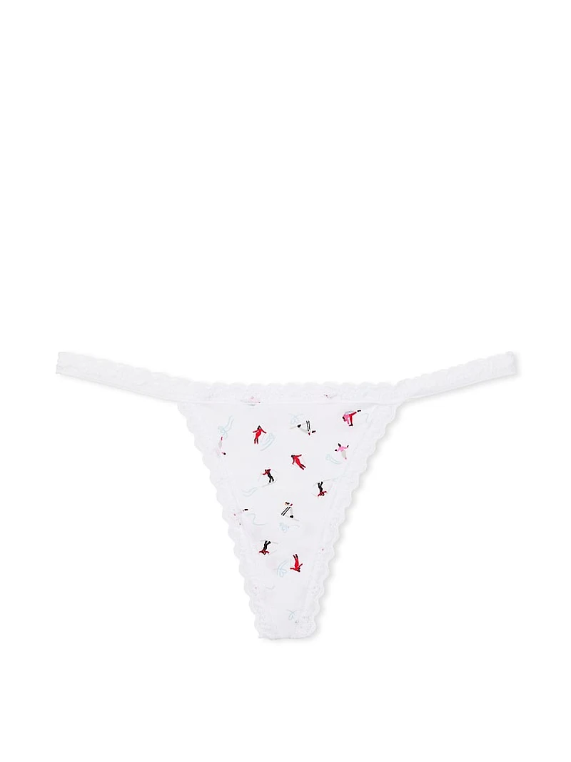 Lace-Trim Cotton V-String Panty