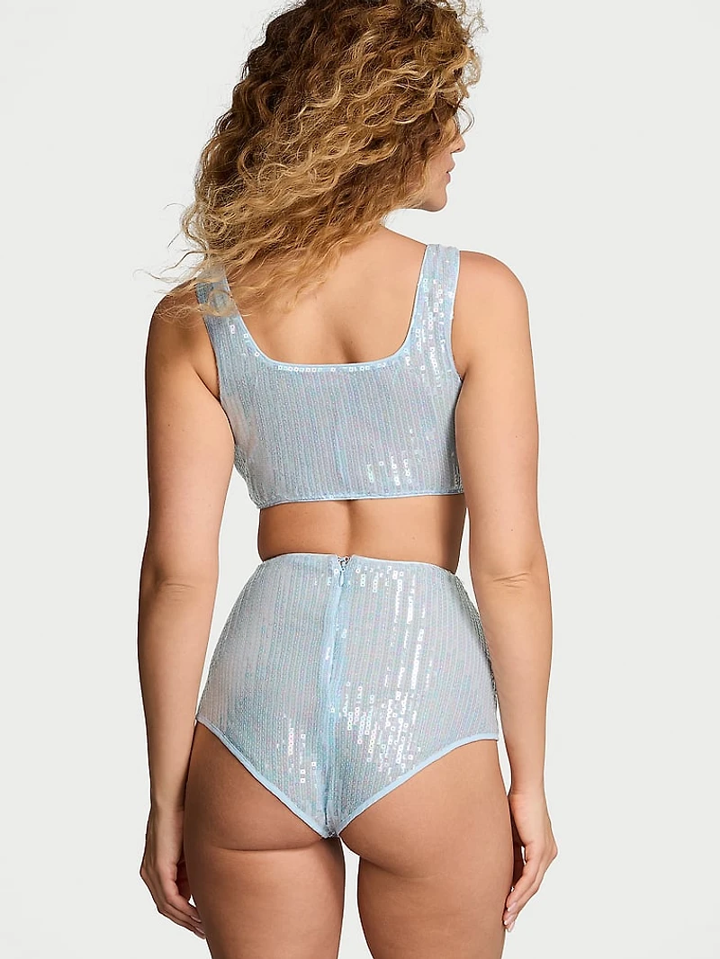 Sequin Shimmer Bra Top & High-Waist Short Set
