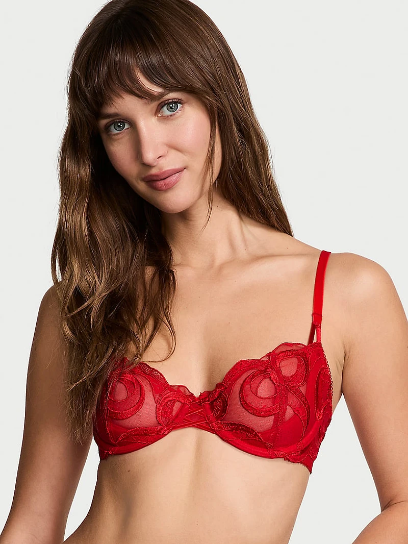 Wicked Unlined Boho Floral Embroidery Balconette Bra