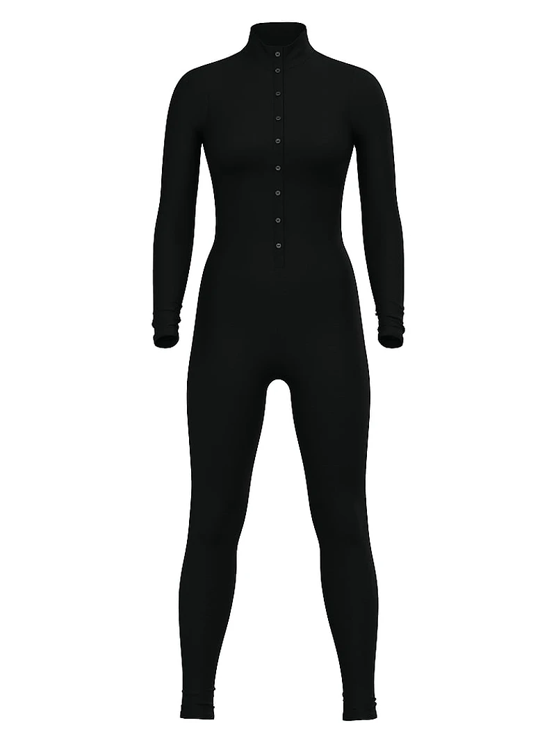 Luxe Ribbed Modal Long-Sleeve Jumpsuit