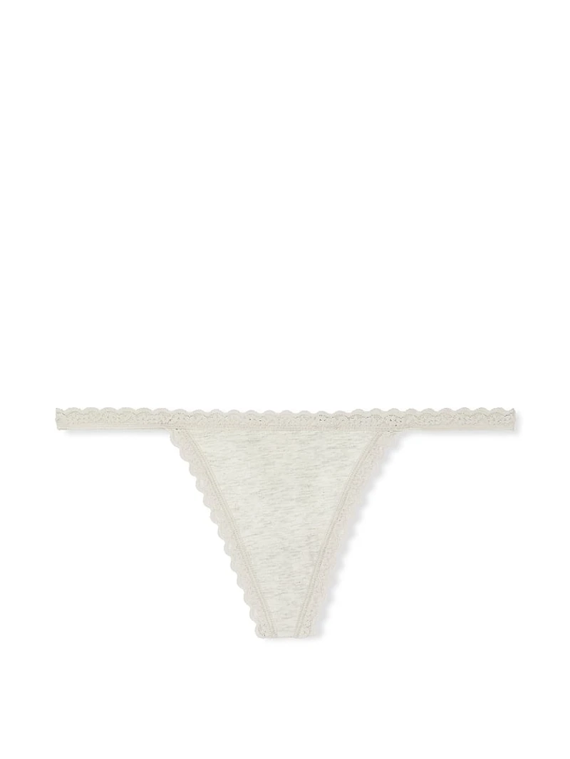 Lace-Trim Cotton V-String Panty