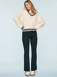 Collegiate Cable-Knit Foldover Flare Pants