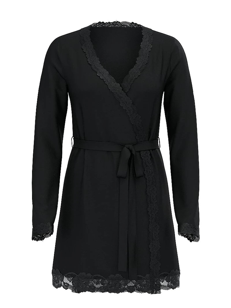 Modal Soft Lace-Trim Wrap Robe