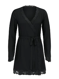 Modal Soft Lace-Trim Wrap Robe