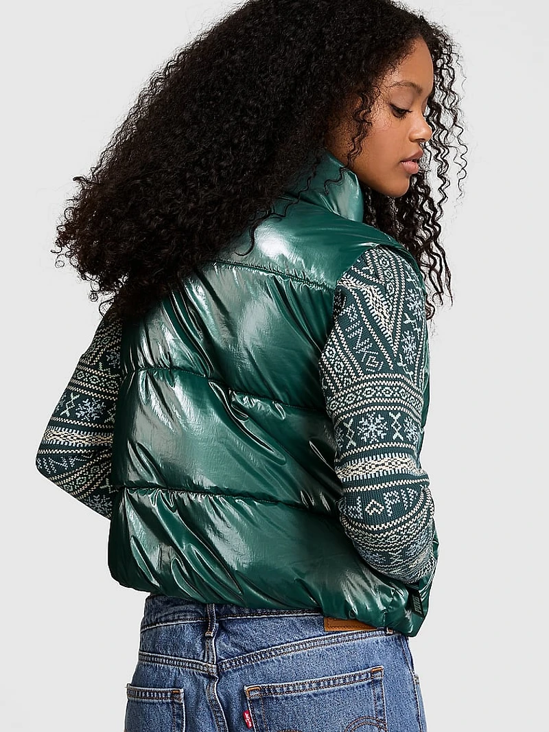 High Shine Marshmallow Puffer Vest by PINK