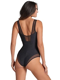 Sheer Shadow Plunge One-Piece Swimsuit