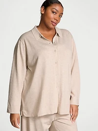 Luxe Crème Knit Button-Up Shirt