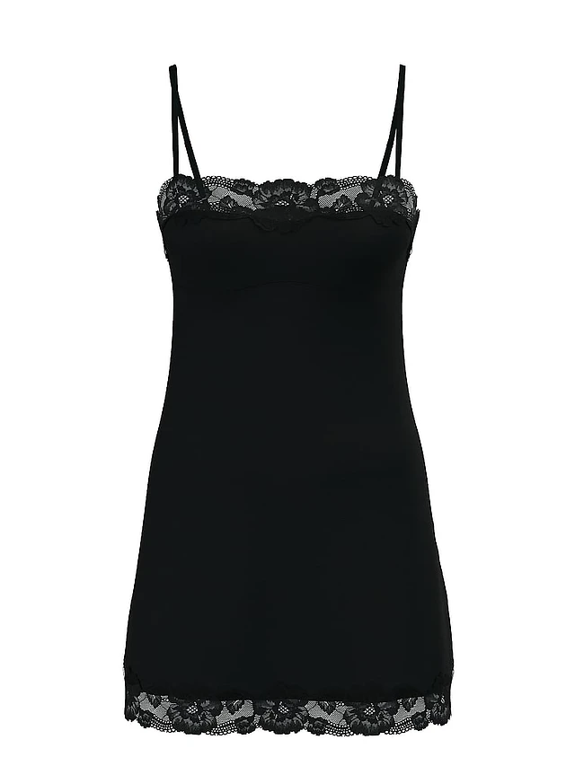 VS Modal Soft & Lace Trim Straight-Neck Slip Dress | Arden Fair