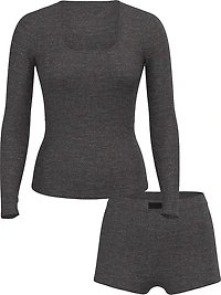 Ribbed Modal Scoop Long-Sleeve Shortie Set