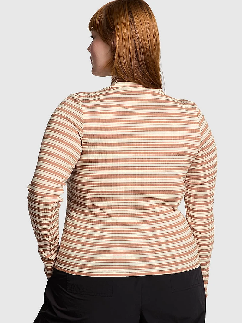 Multi Rib Mock-Neck Long-Sleeve Tee
