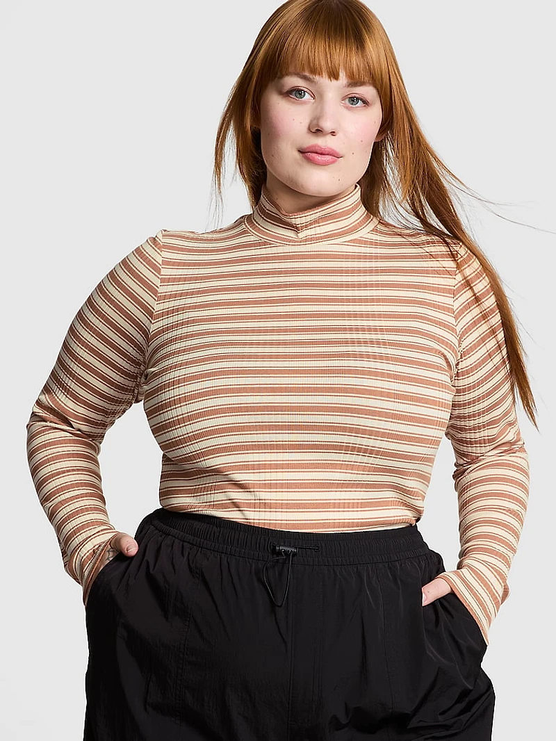 Multi Rib Mock-Neck Long-Sleeve Tee