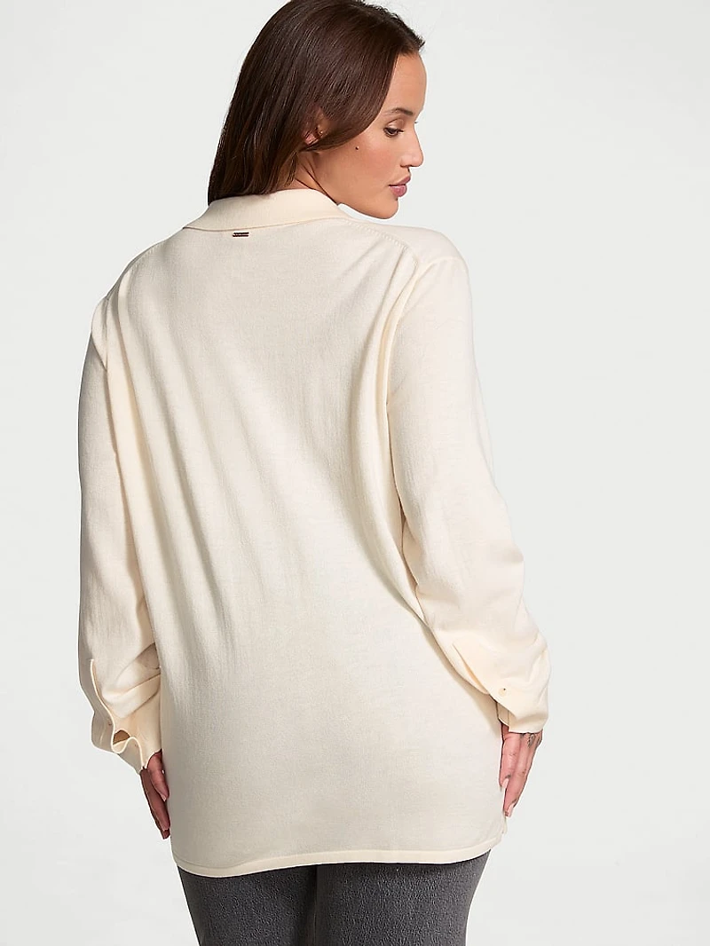 Luxe Crème Knit Button-Up Shirt